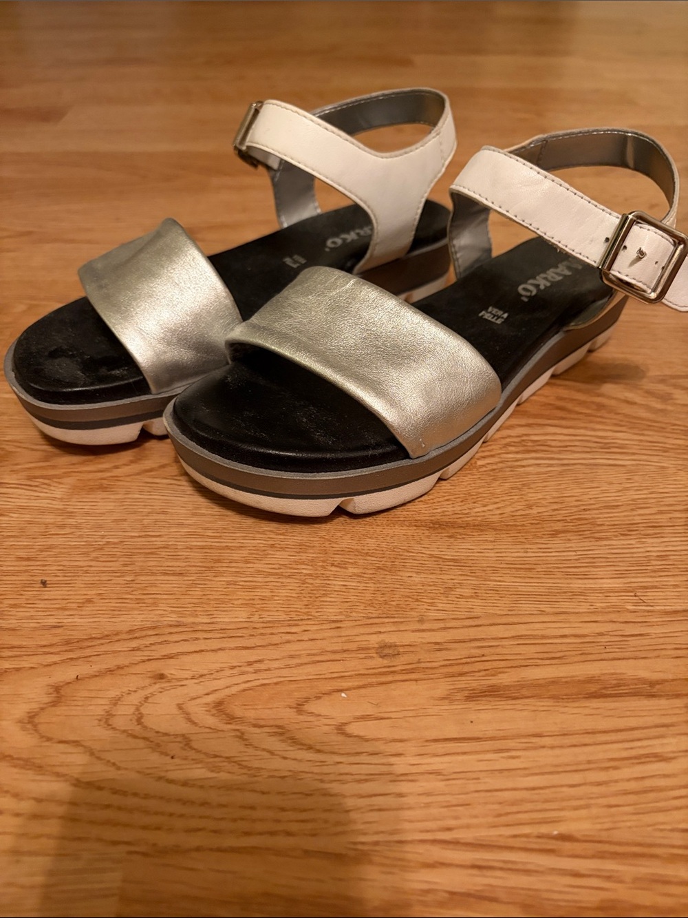 Marko Silver and White Ankle-Strap Sandals